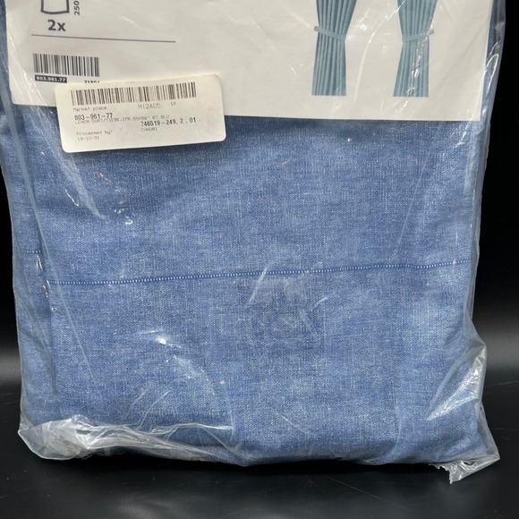 New Set Of 2 Ikea LENDA Curtain Panels Blue Chambray Tab Top 55 x 98 803.961.77 - Picture 3 of 6